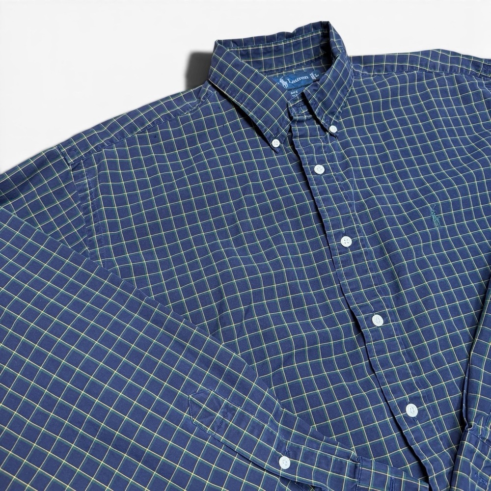 VTG Ralph Lauren Blake Shirt Mens Large Blue Green Plaid Button Down 90s Preppy - Picture 3 of 10